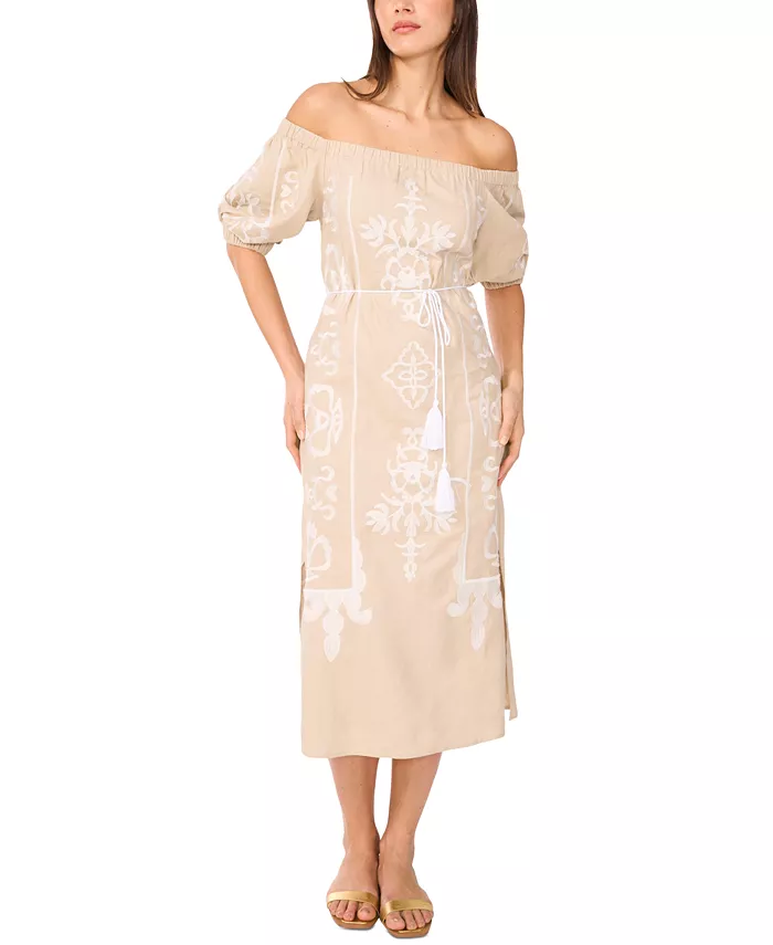Женское миди-платье с вышивкой из смесового льна с открытыми плечами Vince Camuto, коричневый/бежевый
Женское миди-платье с вышивкой из смесового льна с открытыми плечами Vince Camuto, коричневый/бежевый