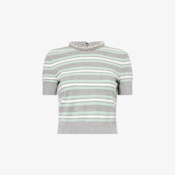 Вязаный топ Crystal-Trim Self Portrait из шерстяной смеси с полосками и отделкой, серый
Вязаный топ Crystal-Trim Self Portrait из шерстяной смеси с полосками и отделкой, серый