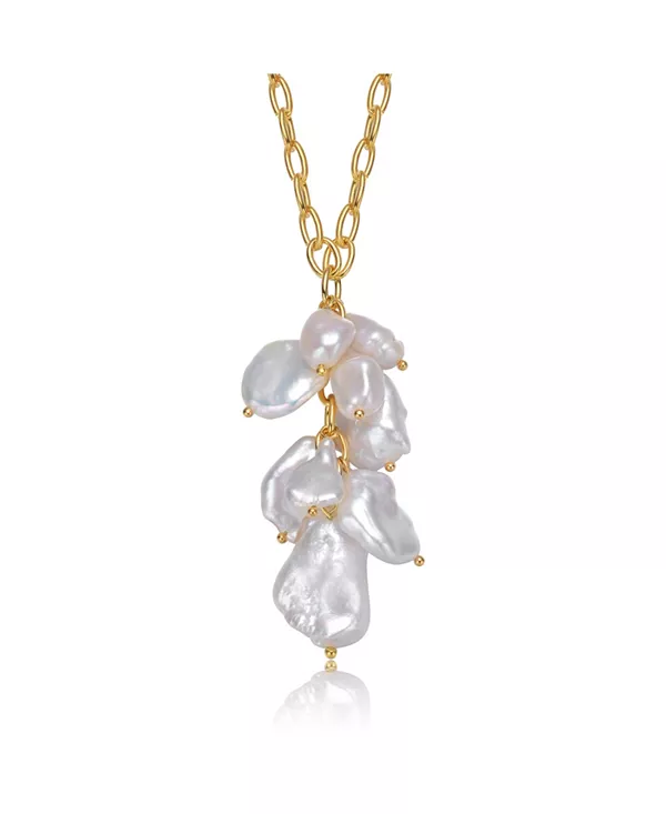 Элегантное ожерелье с подвеской из стерлингового серебра 14 карат с позолотой и натуральным пресноводным жемчугом барокко диаметром 23 мм Genevive, gold
Элегантное ожерелье с подвеской из стерлингового серебра 14 карат с позолотой и натуральным пресноводным жемчугом барокко диаметром 23 мм Genevive, gold