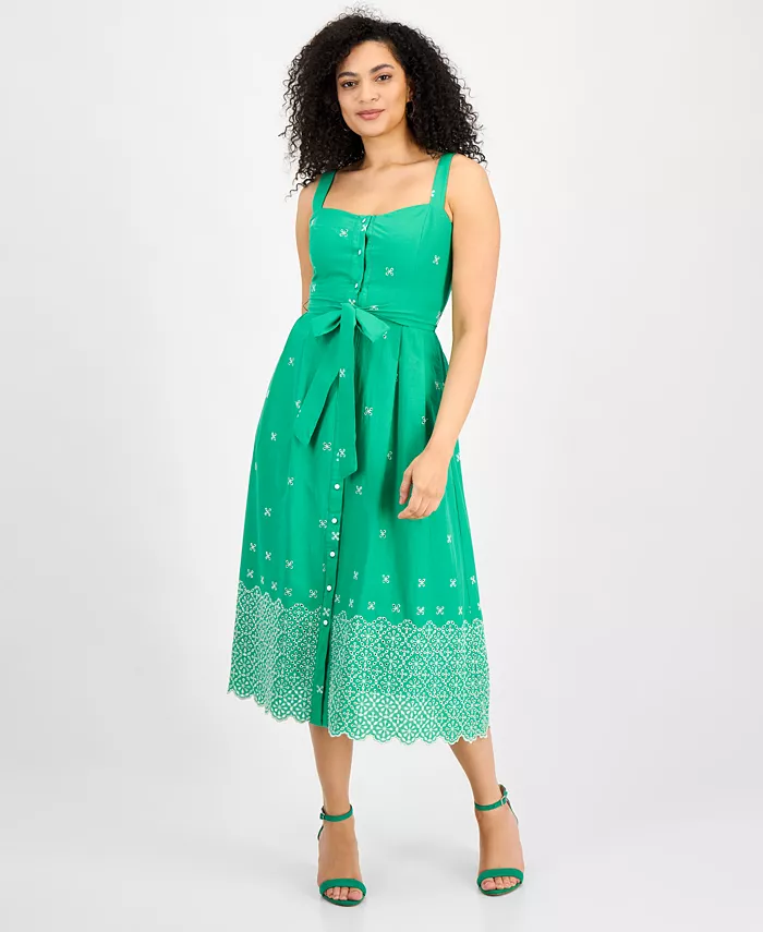 Женское хлопковое платье миди с люверсами julia jordan, зеленый 
Женское хлопковое платье миди с люверсами julia jordan, зеленый