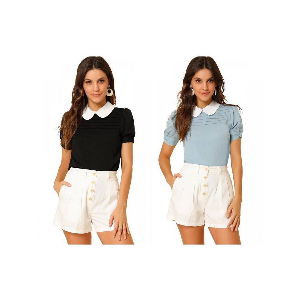 Комплект из 2 женских винтажных блузок с контрастным воротником Питера Пэна и короткими рукавами, топы ALLEGRA K, цвет Black Blue
Комплект из 2 женских винтажных блузок с контрастным воротником Питера Пэна и короткими рукавами, топы ALLEGRA K, цвет Black Blue