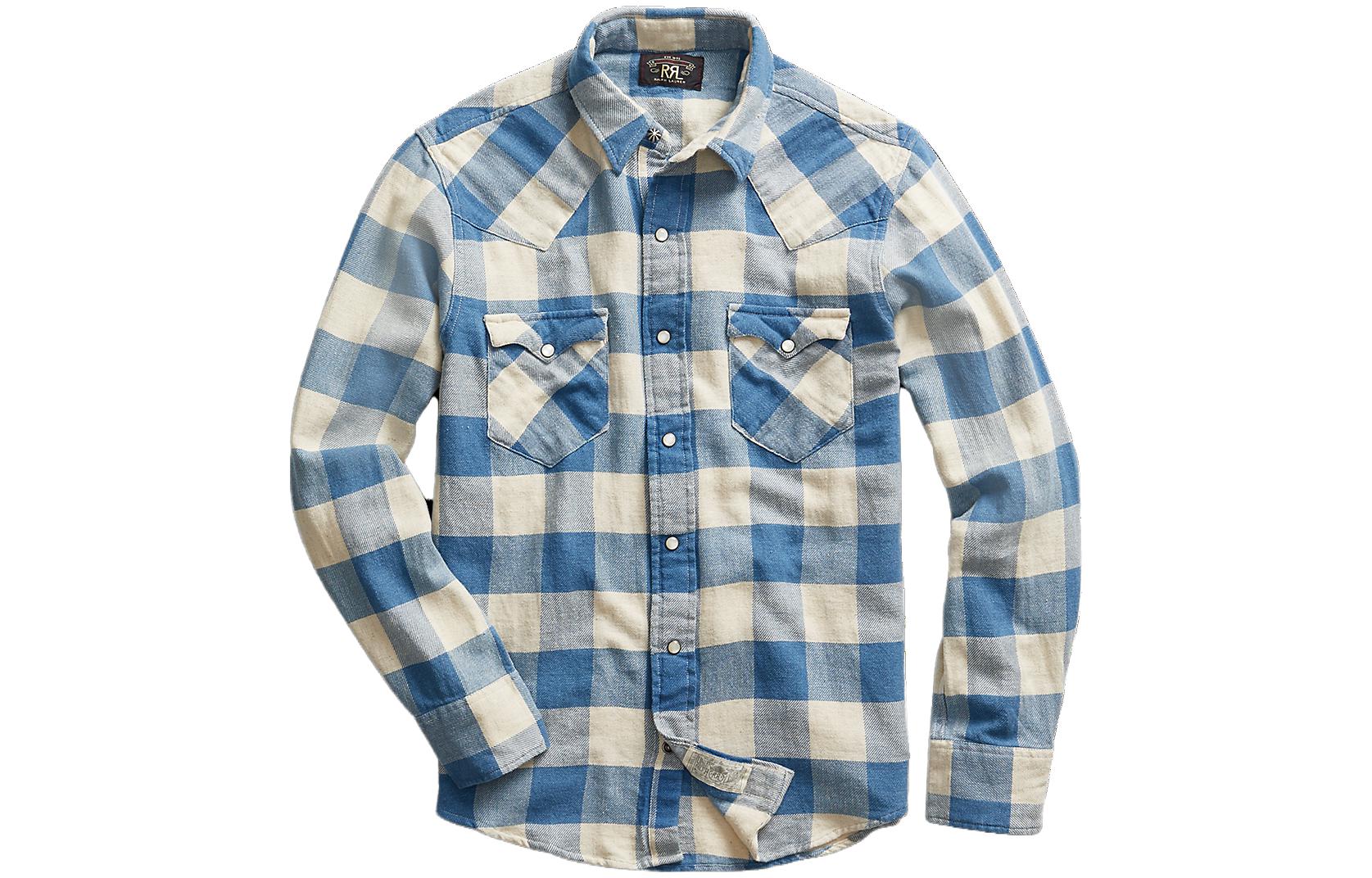 Double Rl Мужская рубашка с синим лацканом, средней длины
Double Rl Мужская рубашка с синим лацканом, средней длины