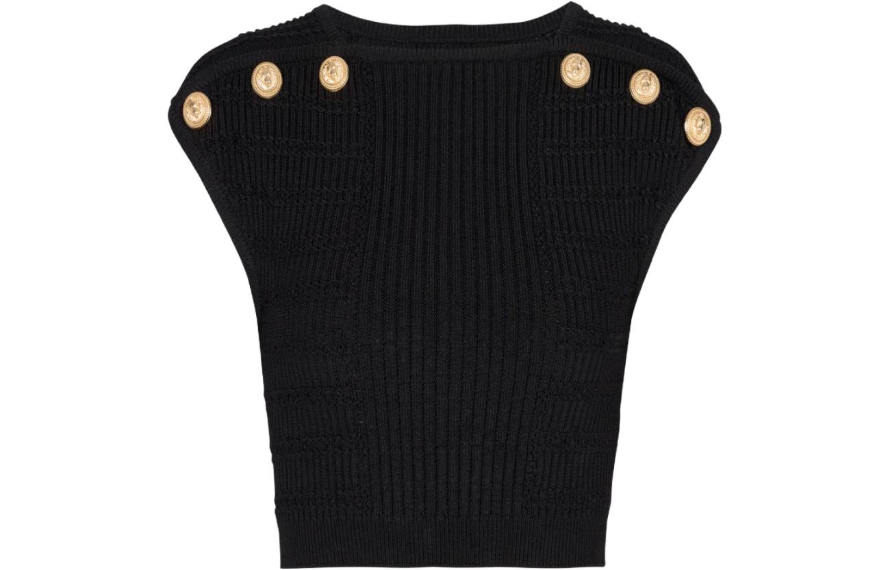 Рибленый укороченный топ BALMAIN, черный
Рибленый укороченный топ BALMAIN, черный