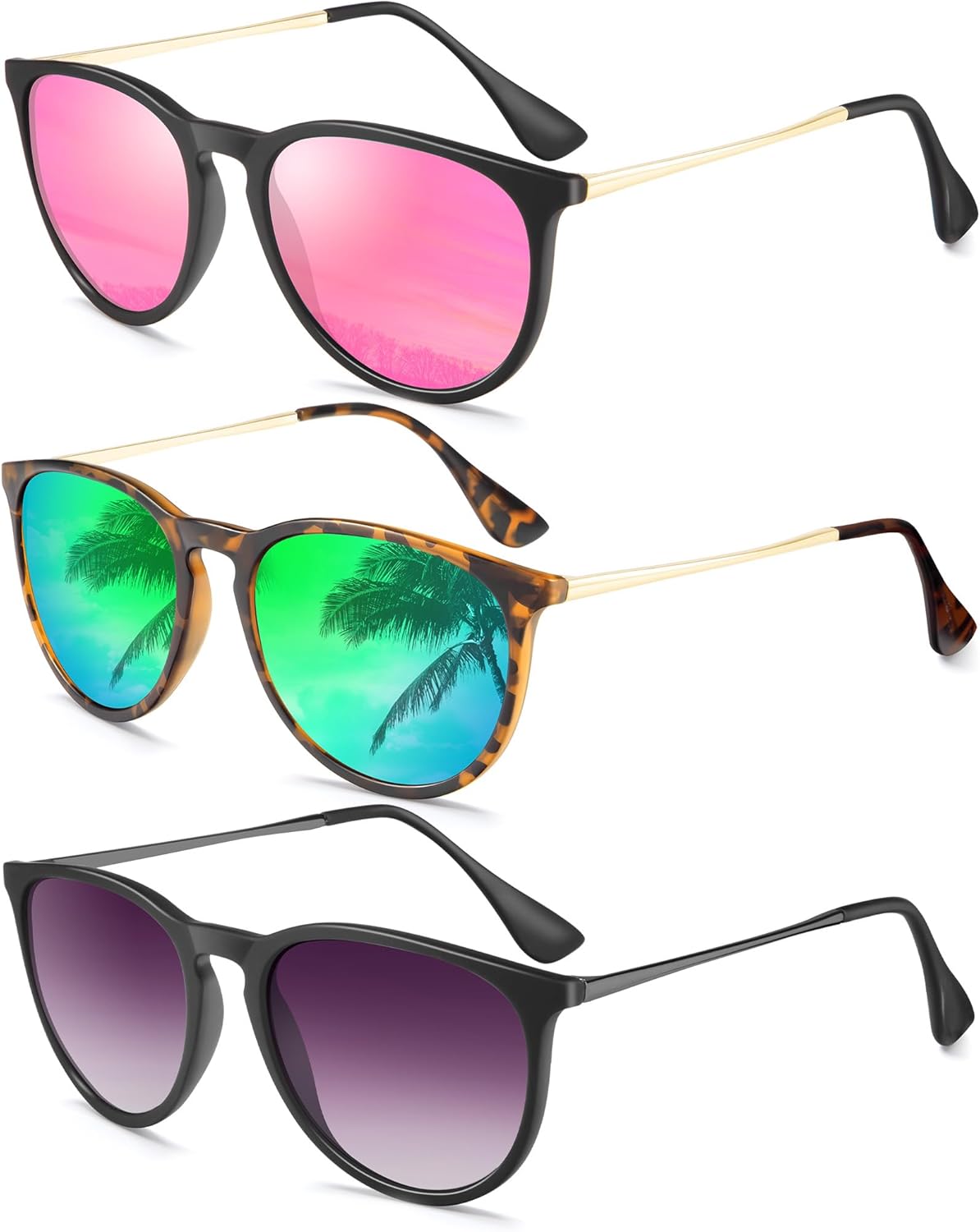 Женские поляризованные солнцезащитные очки: ретро круглые солнцезащитные очки с защитой UV400, модный набор из 3 штук QALLY, Black/Pink + Matt Leopard/Green + Black/Gradient Purple
Женские поляризованные солнцезащитные очки: ретро круглые солнцезащитные очки с защитой UV400, модный набор из 3 штук QALLY, Black/Pink + Matt Leopard/Green + Black/Gradient Purple