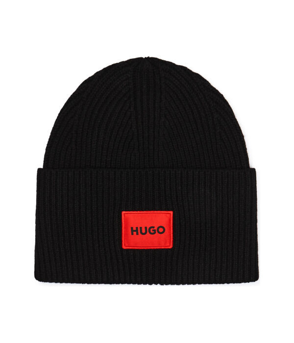 Шапка женская Hugo шерстяная с нашивкой, черный 
Шапка женская Hugo шерстяная с нашивкой, черный