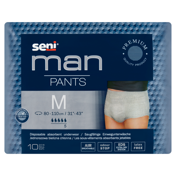 Одноразовые впитывающие трусы мужские размер M, 10 шт./1 упаковка. Seni Man pants
Одноразовые впитывающие трусы мужские размер M, 10 шт./1 упаковка. Seni Man pants