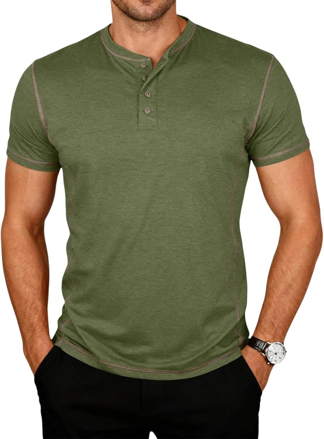 Мужская футболка Casual Henley с коротким рукавом и V-образным вырезом
Мужская футболка Casual Henley с коротким рукавом и V-образным вырезом