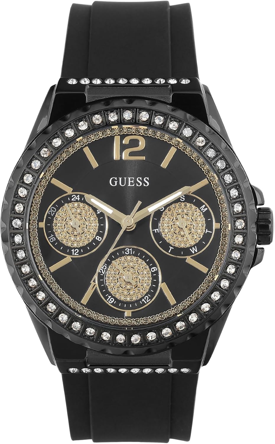 GUESS Factory черные и кристальные многофункциональные часы
GUESS Factory черные и кристальные многофункциональные часы