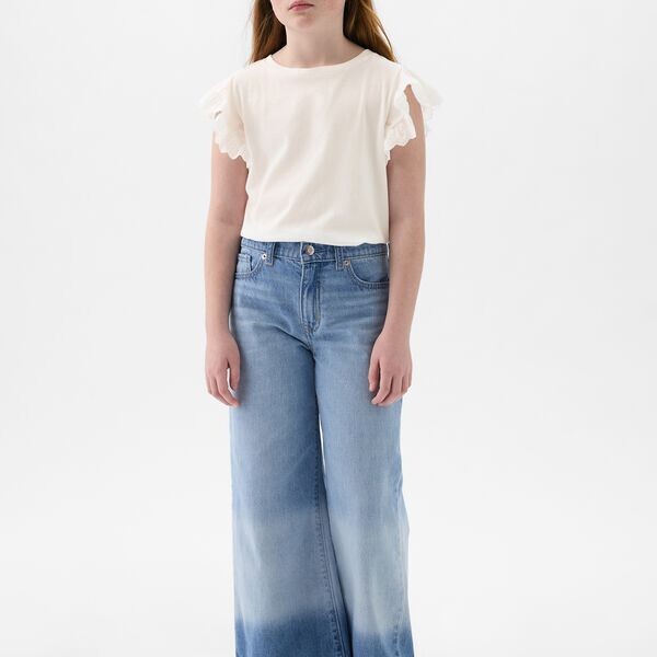 Хлопковая футболка с воланами из английской вышивки Gap, белый