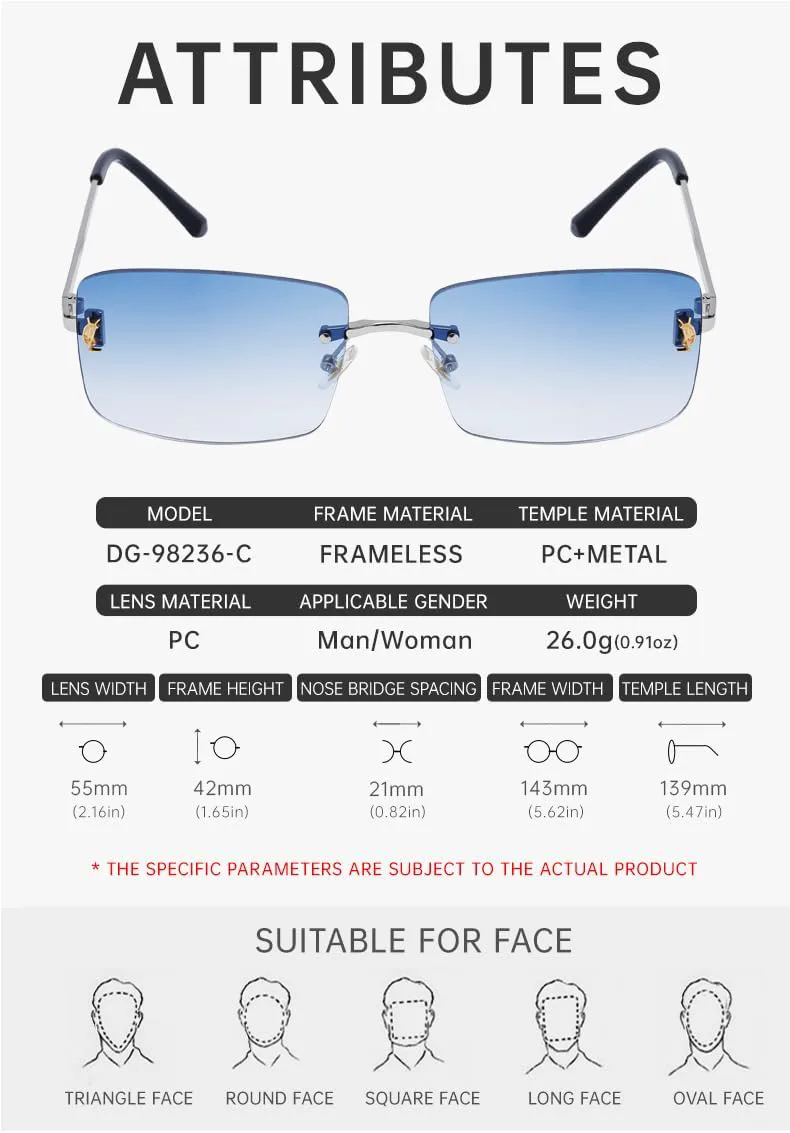 Солнцезащитные очки в европейском и американском стиле без оправы для мужчин и женщин — индивидуальный минималистичный дизайн, защита от УФ-излучения GFYFJXJT, C3
Солнцезащитные очки в европейском и американском стиле без оправы для мужчин и женщин — индивидуальный минималистичный дизайн, защита от УФ-излучения GFYFJXJT, C3