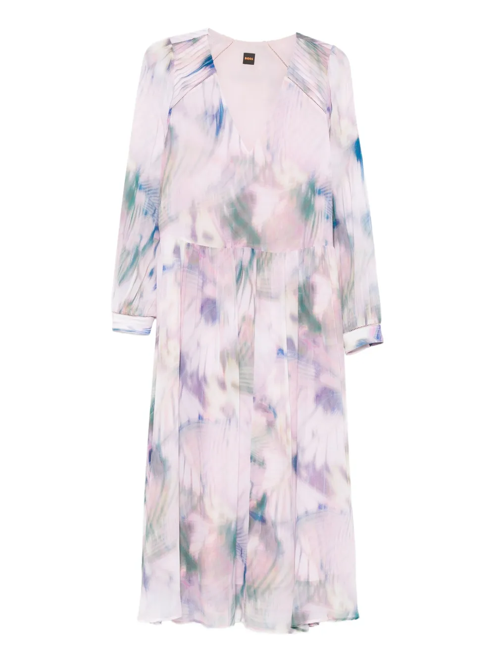 Платье миди с V-образным вырезом и длинными рукавами BOSS, розовый 
Платье миди с V-образным вырезом и длинными рукавами BOSS, розовый