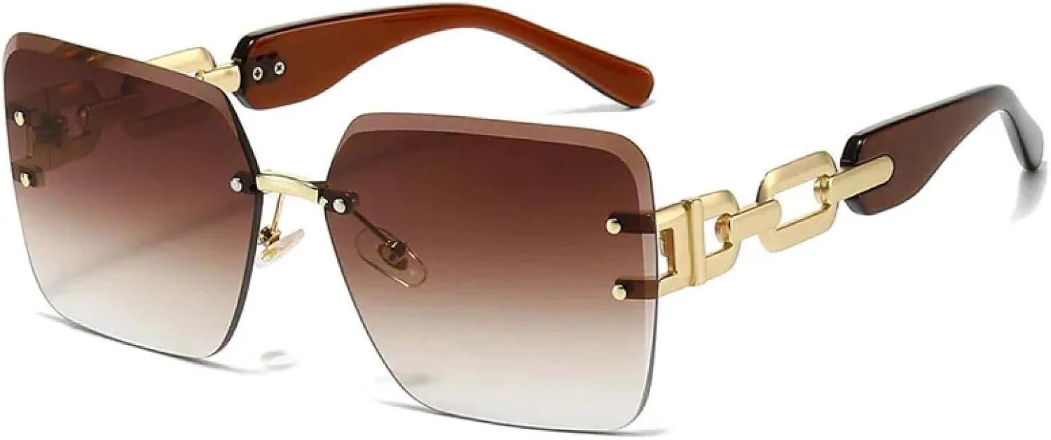 Крупные солнцезащитные очки без оправы на цепочке в винтажном стиле для мужчин и женщин, стильные и модные, с защитой от УФ-излучения UV400 TKKTLLT, Gradient Brown
Крупные солнцезащитные очки без оправы на цепочке в винтажном стиле для мужчин и женщин, стильные и модные, с защитой от УФ-излучения UV400 TKKTLLT, Gradient Brown