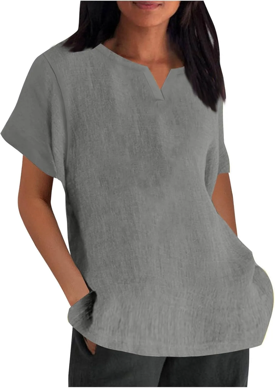 Женская летняя футболка из хлопка и льна с V-образным вырезом bawilom
Женская летняя футболка из хлопка и льна с V-образным вырезом bawilom