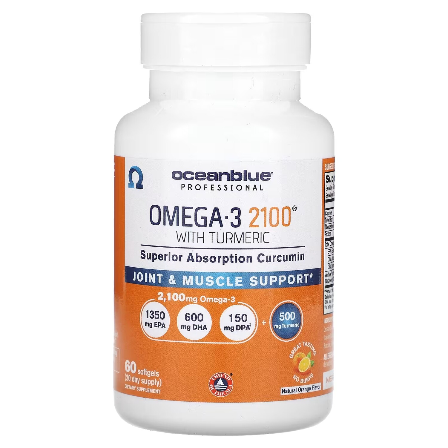 Omega-3 2100 OceanBlue Professional с куркумой и натуральным апельсином, 60 мягких таблеток
Omega-3 2100 OceanBlue Professional с куркумой и натуральным апельсином, 60 мягких таблеток