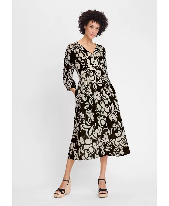 Женское платье с цветочным принтом в стиле ампир Olsen, черный 
Женское платье с цветочным принтом в стиле ампир Olsen, черный