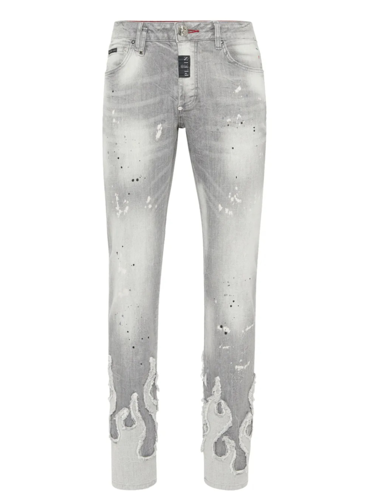 Джинсы прямого кроя с аппликацией в виде пламени от Philipp Plein, серый
Джинсы прямого кроя с аппликацией в виде пламени от Philipp Plein, серый