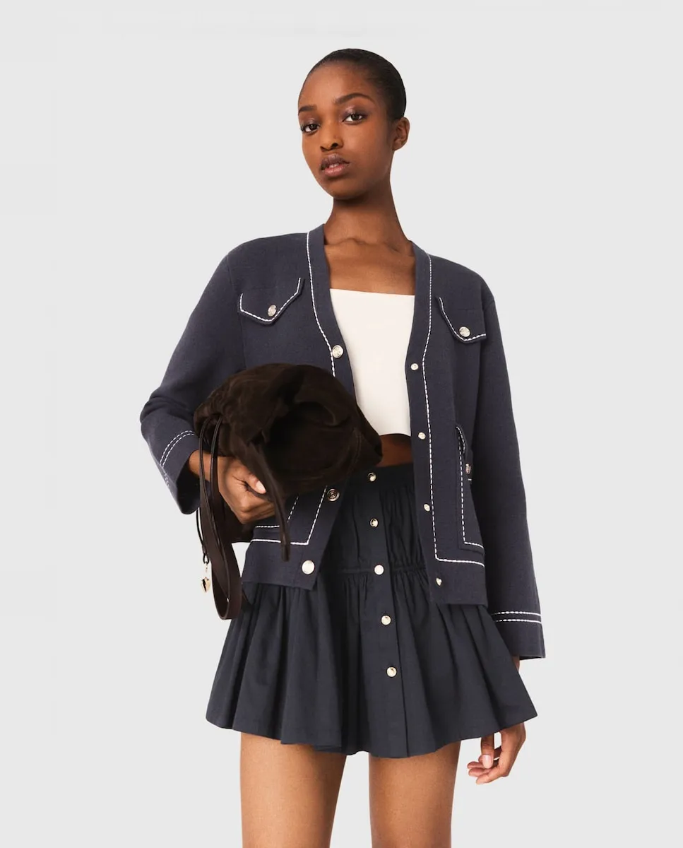 Женский длинный вязаный кардиган с прострочкой Maje, темно-синий
Женский длинный вязаный кардиган с прострочкой Maje, темно-синий