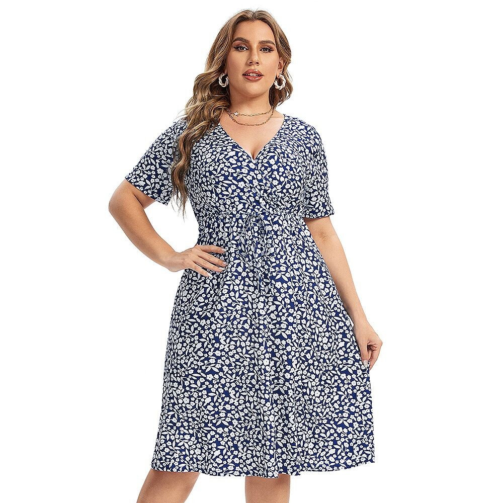 Женское платье больших размеров с v-образным вырезом и цветочным принтом, мини-платья длиной до колена MISSKY, синий
Женское платье больших размеров с v-образным вырезом и цветочным принтом, мини-платья длиной до колена MISSKY, синий