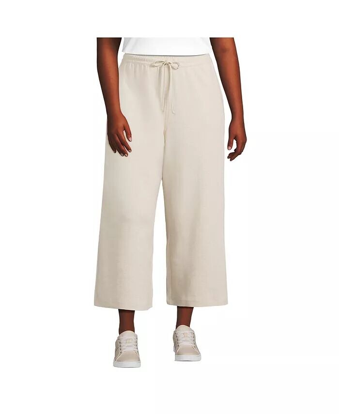 Спортивные трикотажные широкие укороченные брюки с эластичной резинкой на талии больших размеров Lands' End, белый