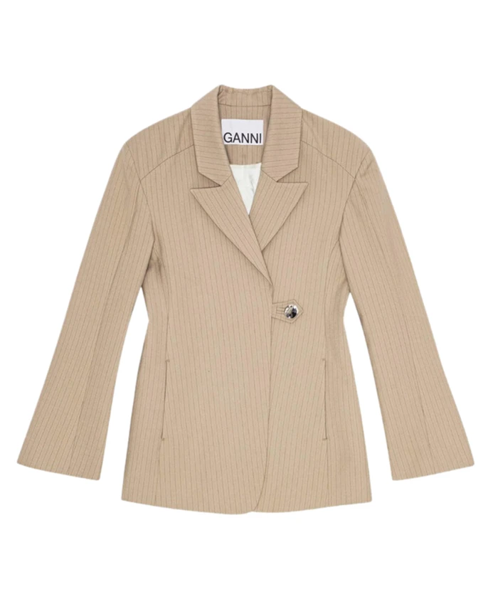 Пиджак в меланжевую полоску Ganni, бежевый
Пиджак в меланжевую полоску Ganni, бежевый