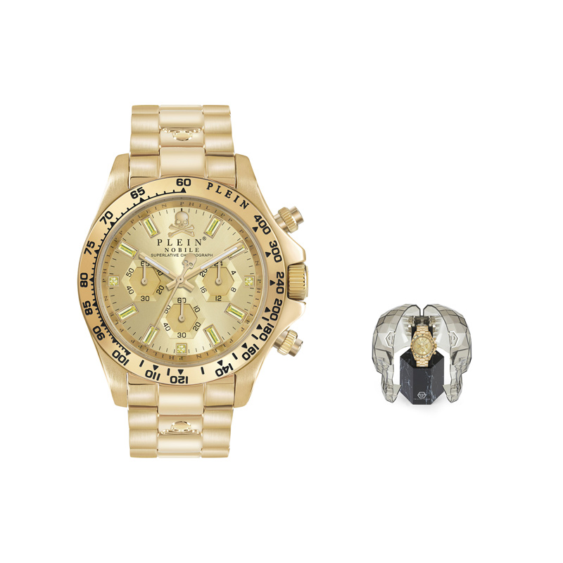 Мужские часы с кварцевым механизмом на металлическом браслете с золотым циферблатом PHILIPP PLEIN, подарочная упаковка
Мужские часы с кварцевым механизмом на металлическом браслете с золотым циферблатом PHILIPP PLEIN, подарочная упаковка