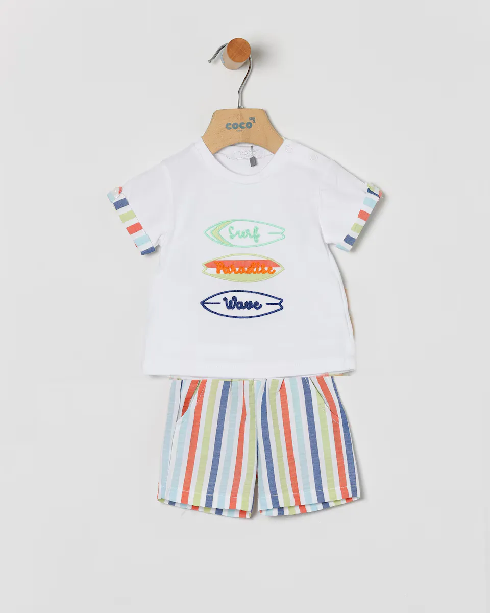 Baby boy комплект из полосатой вышивки и футболка с бермудскими шортами Coco Acqua, многоцветный
Baby boy комплект из полосатой вышивки и футболка с бермудскими шортами Coco Acqua, многоцветный