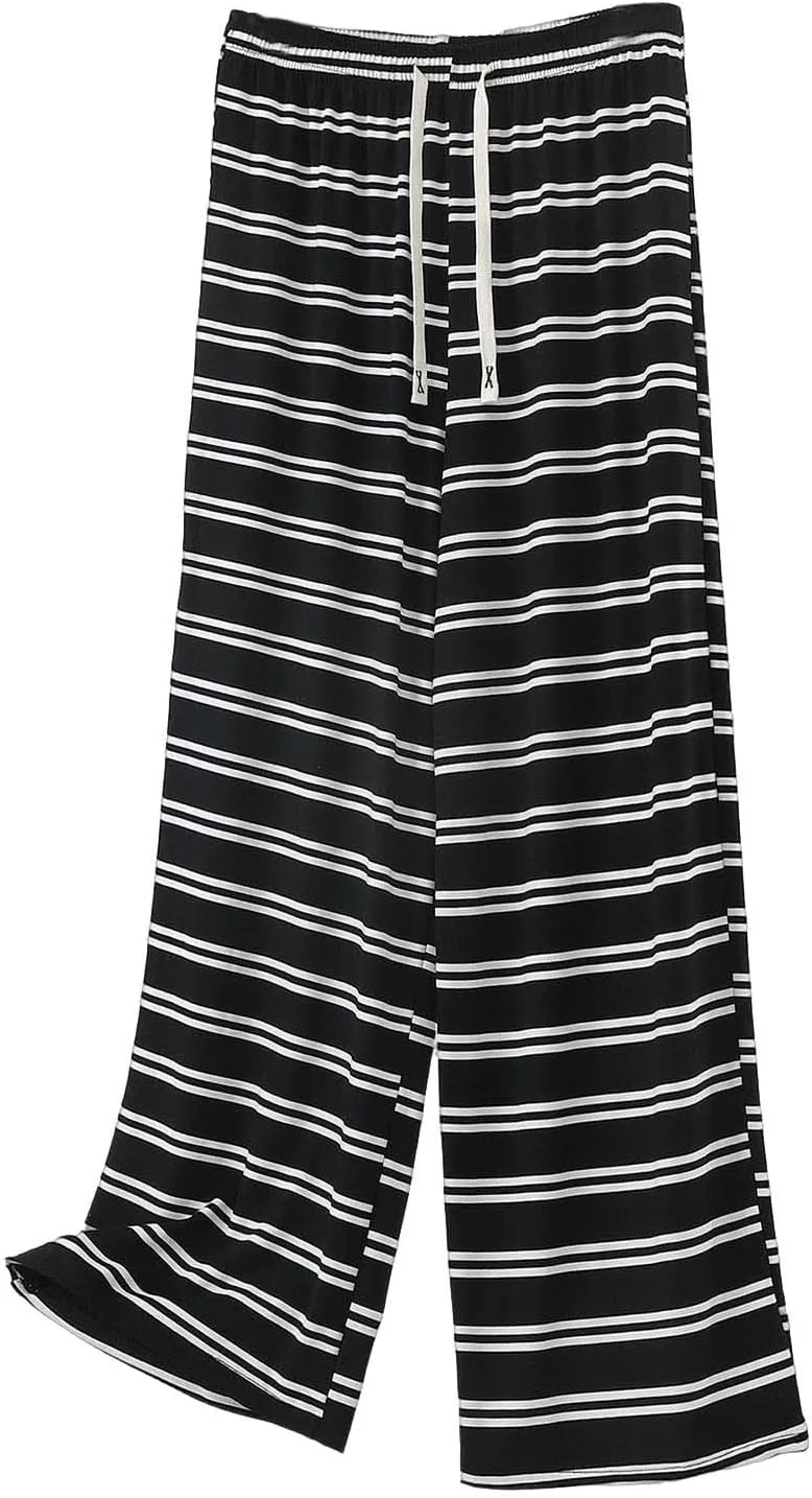 Женские полосатые брюки с широкими штанинами и эластичным поясом на шнурке
Женские полосатые брюки с широкими штанинами и эластичным поясом на шнурке