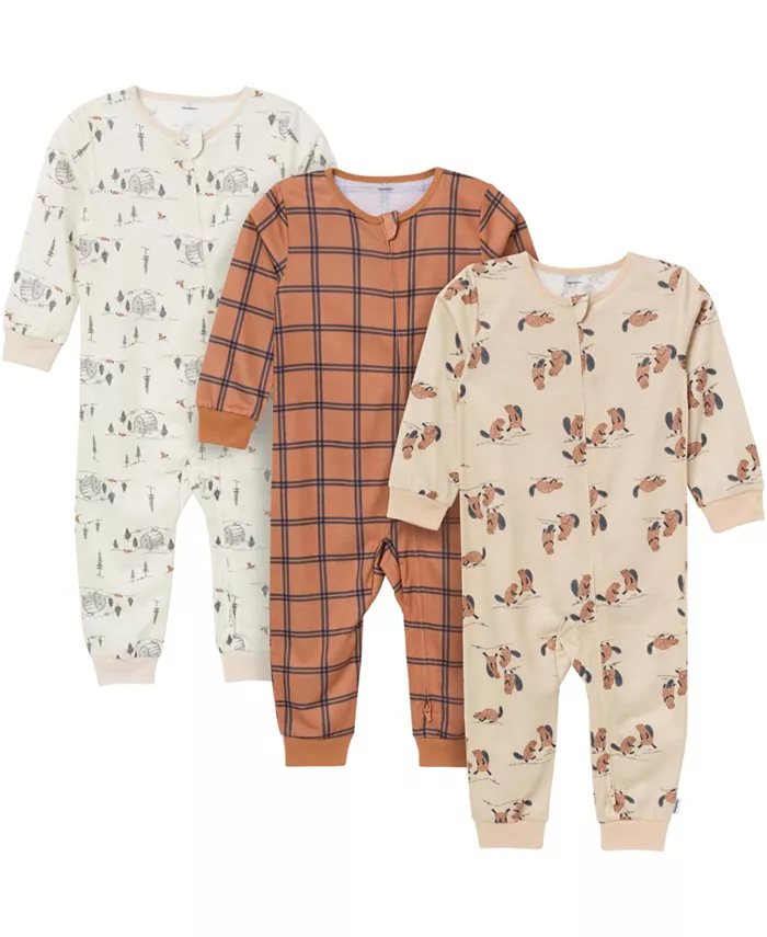 Пижама для мальчиков без ножек с обратной молнией, 3 шт Gerber, коричневый