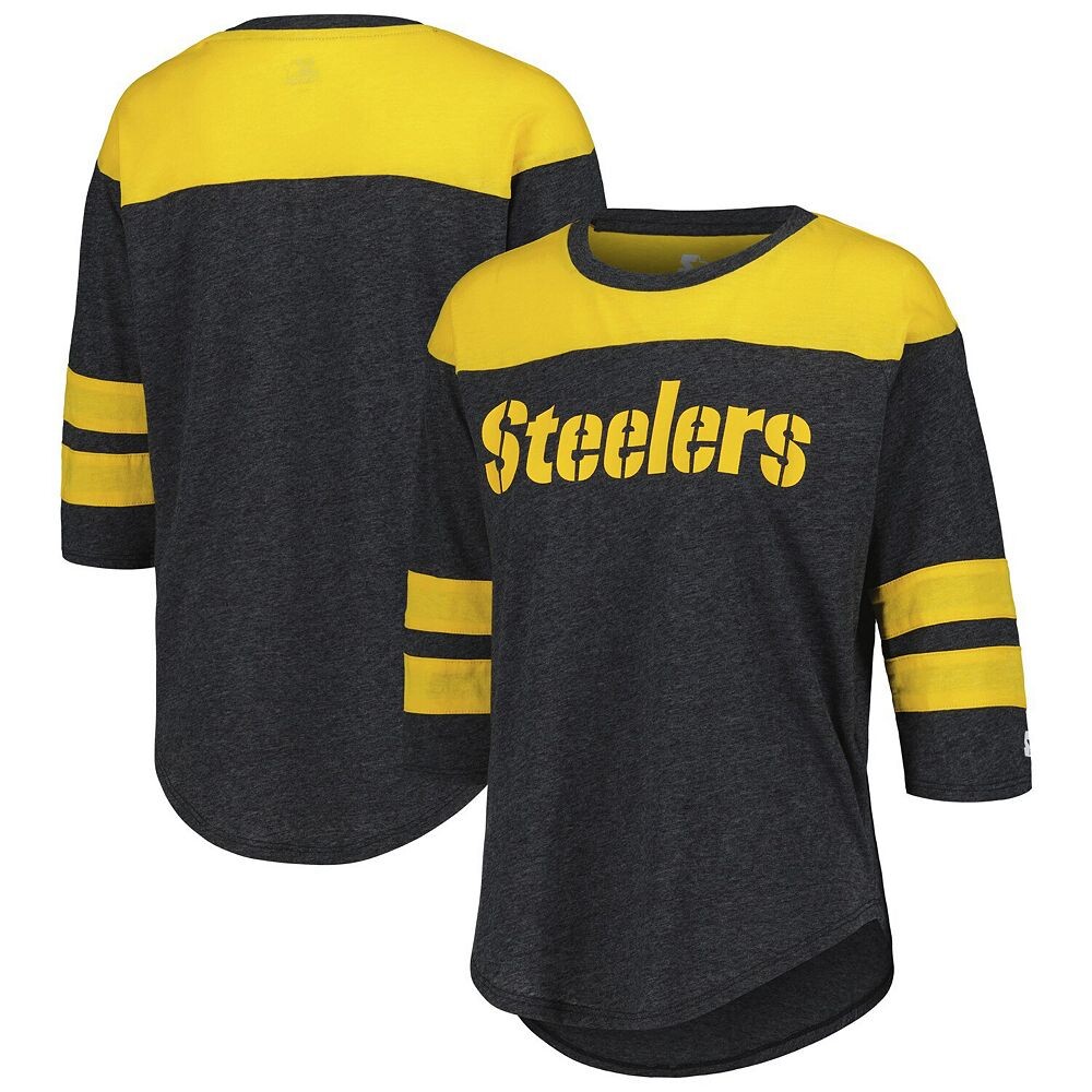Женская стартовая черная футболка защитника Tri-Blend Pittsburgh Steelers с рукавами три четверти Starter, цвет Stl Black 
Женская стартовая черная футболка защитника Tri-Blend Pittsburgh Steelers с рукавами три четверти Starter, цвет Stl Black