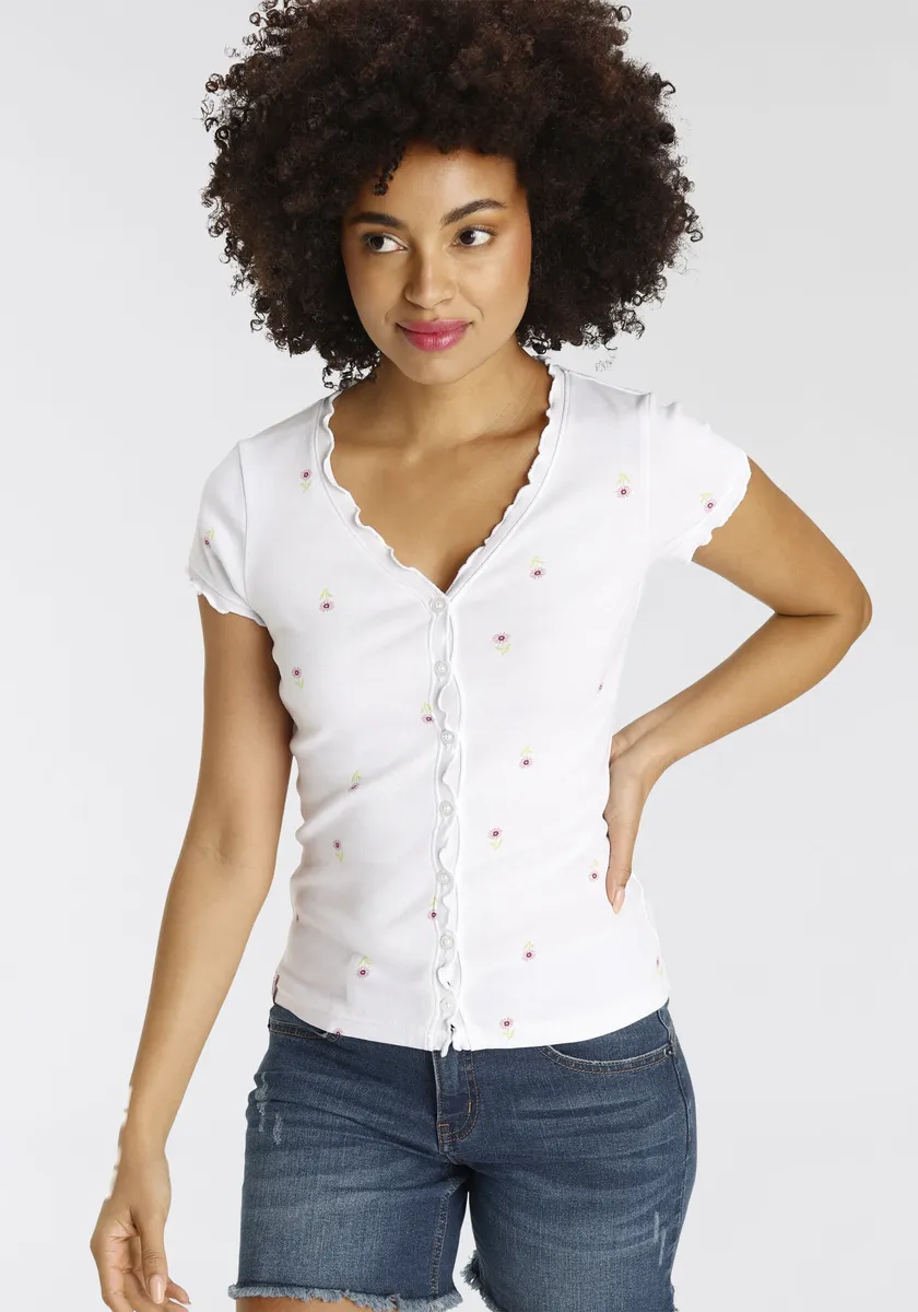 Футболка KangaROOS с планкой на пуговицах и изящными рюшами, белый
Футболка KangaROOS с планкой на пуговицах и изящными рюшами, белый