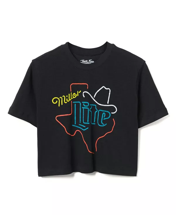 Женская укороченная футболка Miller Lite Texas с высоким воротником. Junk Food Clothing, черный
Женская укороченная футболка Miller Lite Texas с высоким воротником. Junk Food Clothing, черный