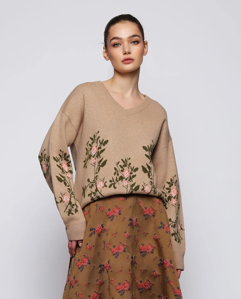 Женский джемпер из жаккардовой шерсти кашемира с цветочным узором Mirto, бежевый/розовый
Женский джемпер из жаккардовой шерсти кашемира с цветочным узором Mirto, бежевый/розовый