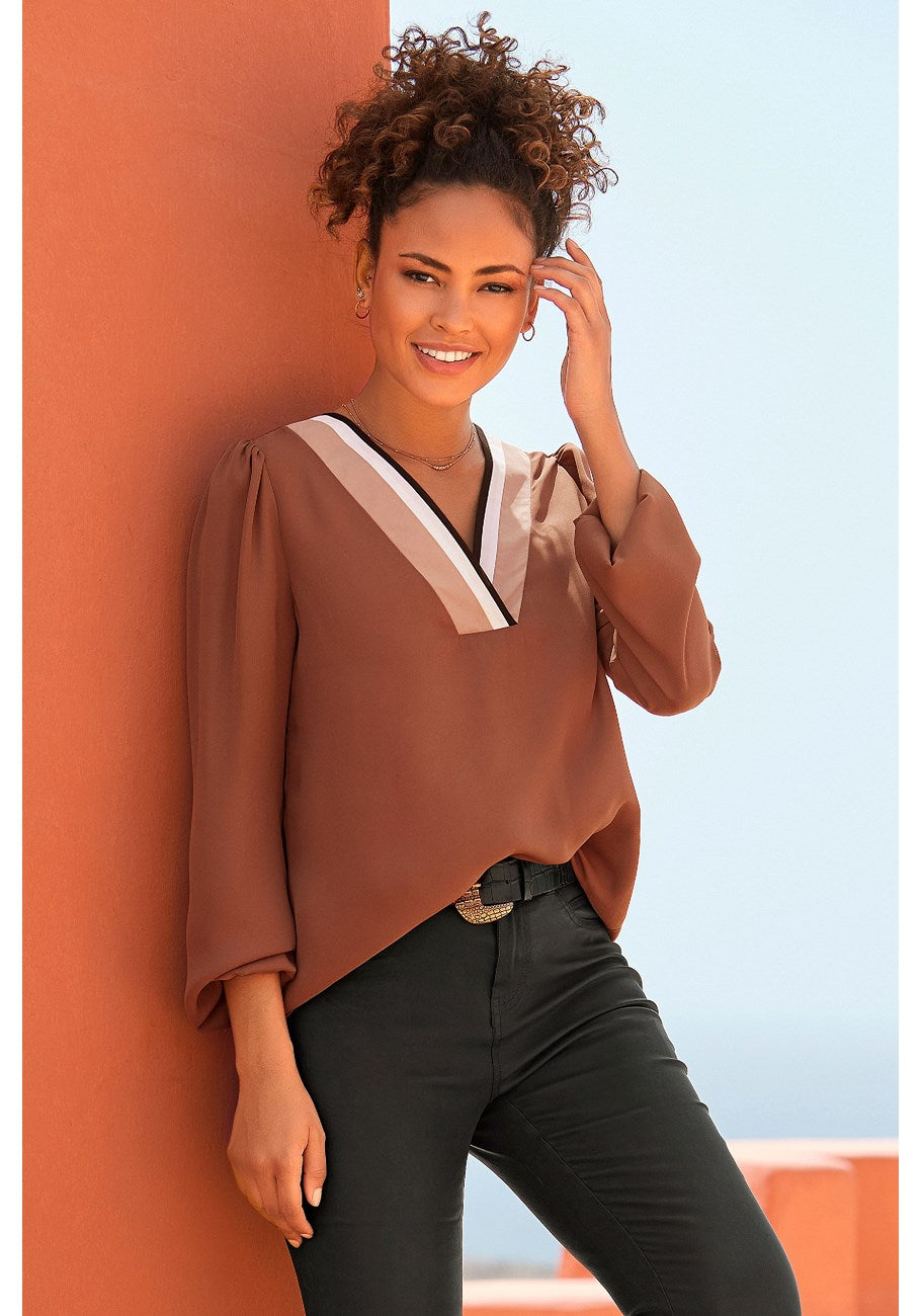 Женская контрастная блузка с V-образным вырезом LASCANA, коричневый
Женская контрастная блузка с V-образным вырезом LASCANA, коричневый