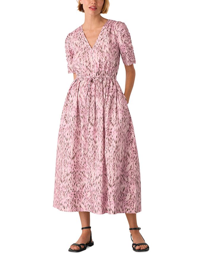 Леопардовое хлопковое платье миди Whistles, розовый 
Леопардовое хлопковое платье миди Whistles, розовый