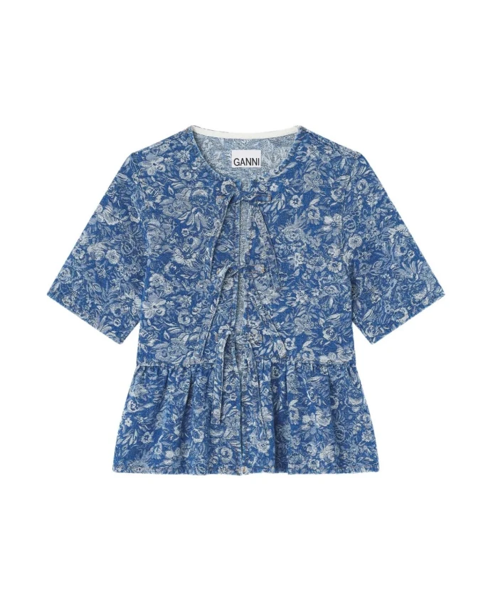 Блузка с баской из гобеленовой джинсовой ткани Ganni, синий
Блузка с баской из гобеленовой джинсовой ткани Ganni, синий