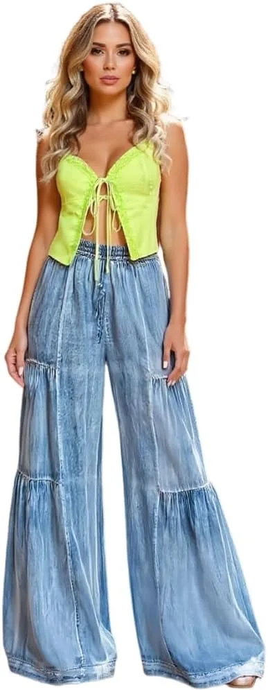 TIAFORD Женские джинсы с завязками на поясе и широкими штанинами
TIAFORD Женские джинсы с завязками на поясе и широкими штанинами