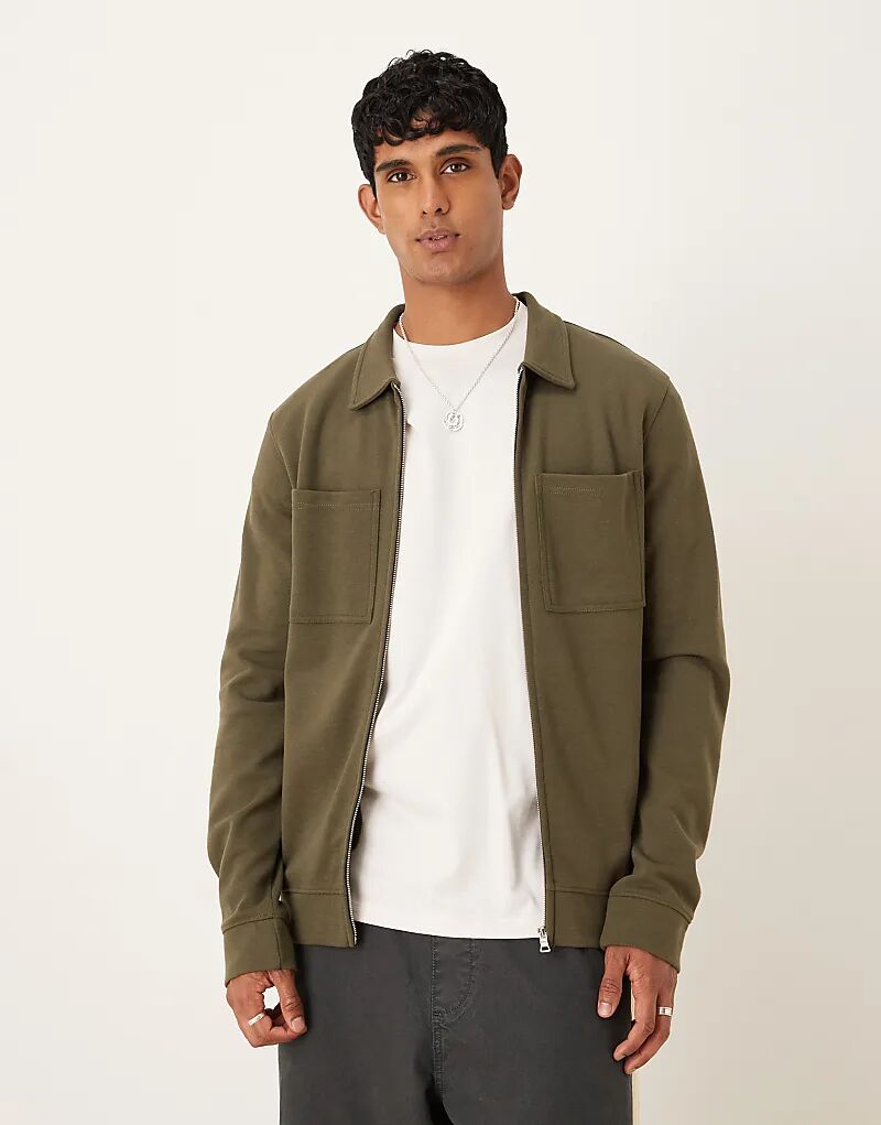 Рубашка с длинными рукавами из потертой хлопковой смеси цвета хаки
Рубашка с длинными рукавами из потертой хлопковой смеси цвета хаки