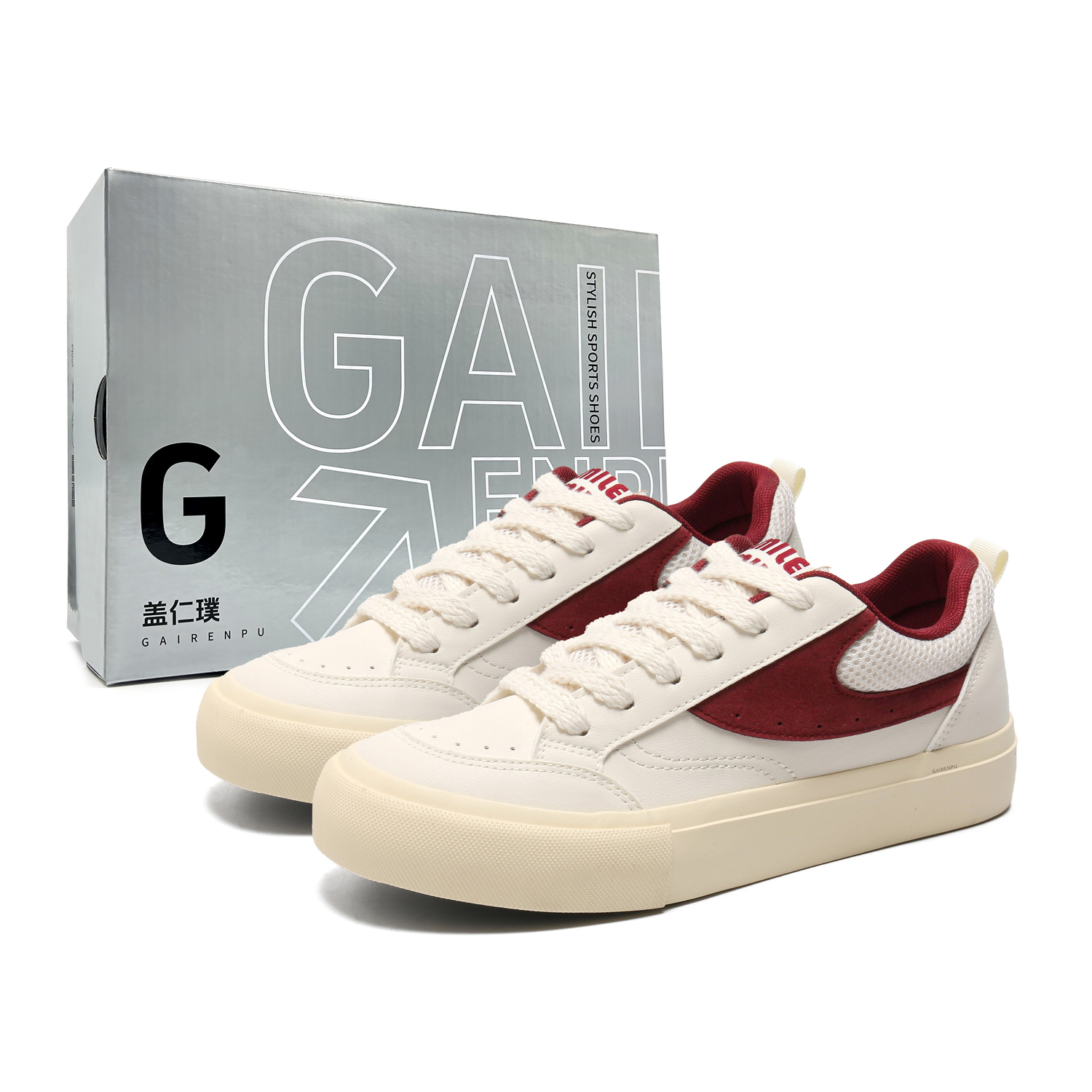 Gai Renpu Скользоустойчивые дышащие низкие скейтерские кроссовки для мужчин с эффектом увеличения роста - белые с красной коробкой, цвет White Red Box 
Gai Renpu Скользоустойчивые дышащие низкие скейтерские кроссовки для мужчин с эффектом увеличения роста - белые с красной коробкой, цвет White Red Box