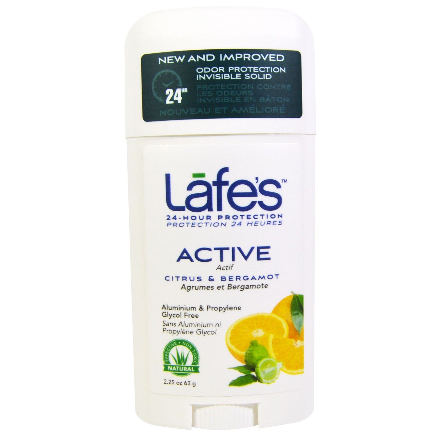 Lafe's Natural Bodycare Твердый дезодорант активная невидимая защита от запаха цитрус и бергамот 63 г