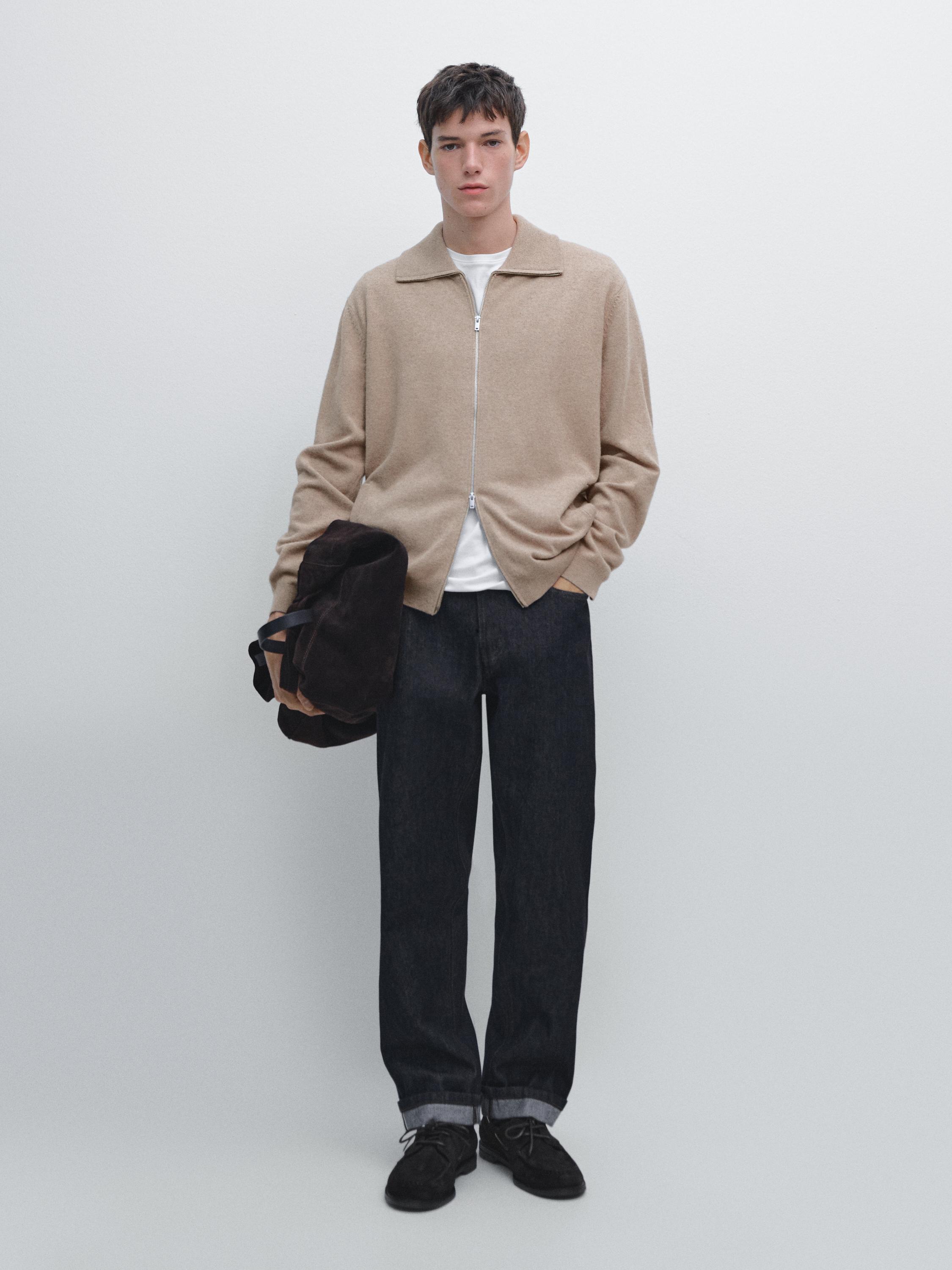 Кардиган на молнии с высоким воротом Massimo Dutti, песочный 
Кардиган на молнии с высоким воротом Massimo Dutti, песочный