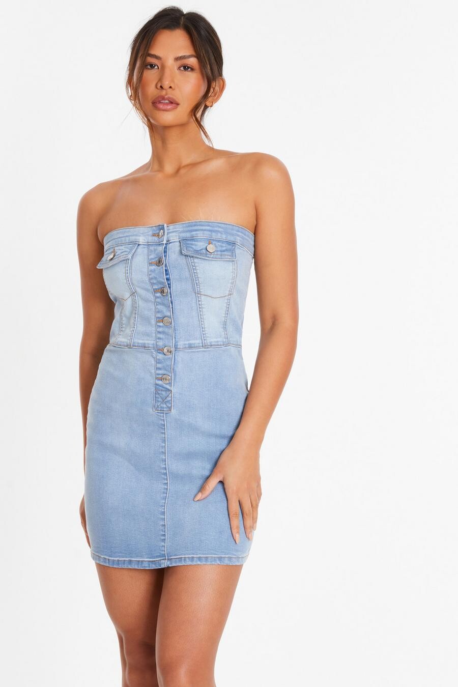 Синее джинсовое мини-платье-бандо QUIZ Clothing
Синее джинсовое мини-платье-бандо QUIZ Clothing