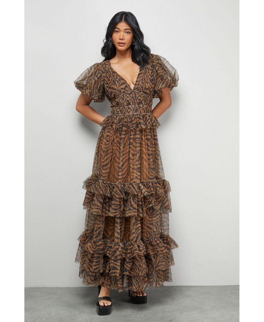 Женское длинное платье из тюля с зебровым принтом и оборками Warehouse, Animal
Женское длинное платье из тюля с зебровым принтом и оборками Warehouse, Animal