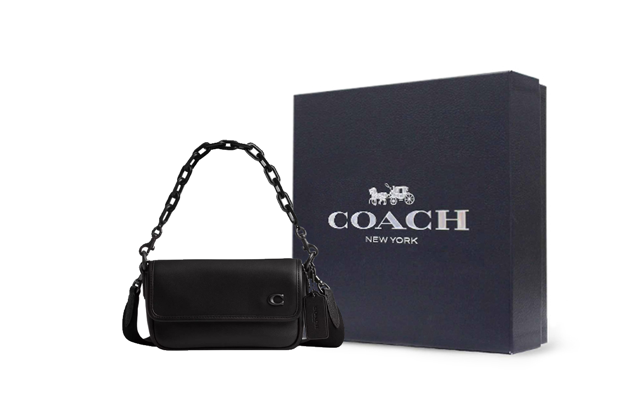 COACH Кожаная наплечная сумка через плечо малого размера женская черная