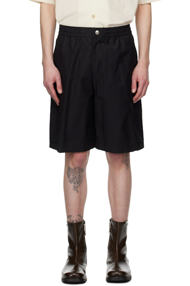 Черные шорты-карго с завязками на шнурке Solid Homme 
Черные шорты-карго с завязками на шнурке Solid Homme