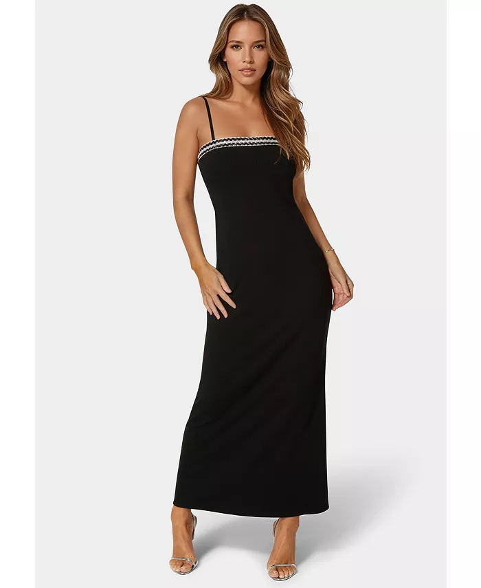 Женское платье макси в рубчик с ромбовидной отделкой Bebe, черный
Женское платье макси в рубчик с ромбовидной отделкой Bebe, черный