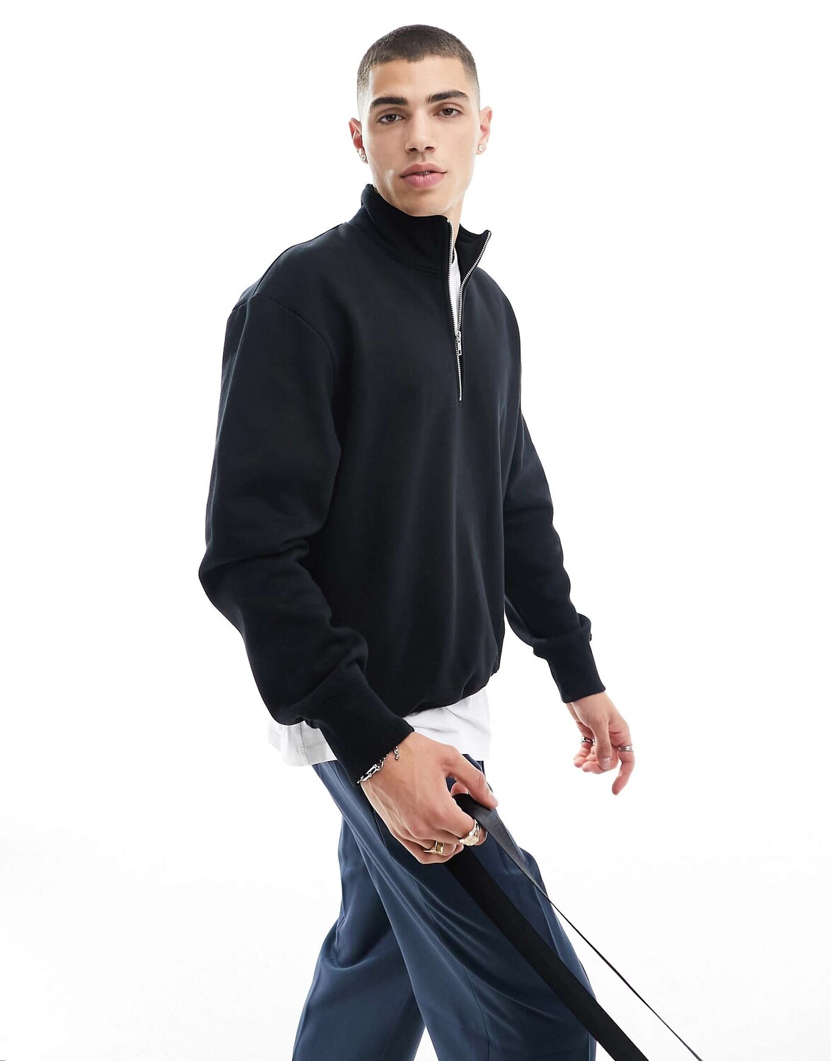 Черный тяжелый свитшот на молнии с половиной молнии ASOS
Черный тяжелый свитшот на молнии с половиной молнии ASOS