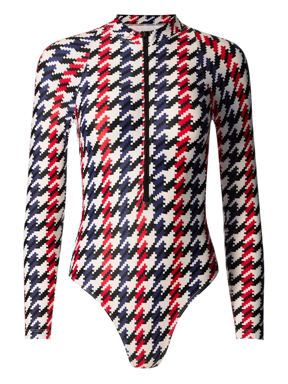Купальник в ломаную клетку с воротником на молнии Perfect Moment, белый
Купальник в ломаную клетку с воротником на молнии Perfect Moment, белый
