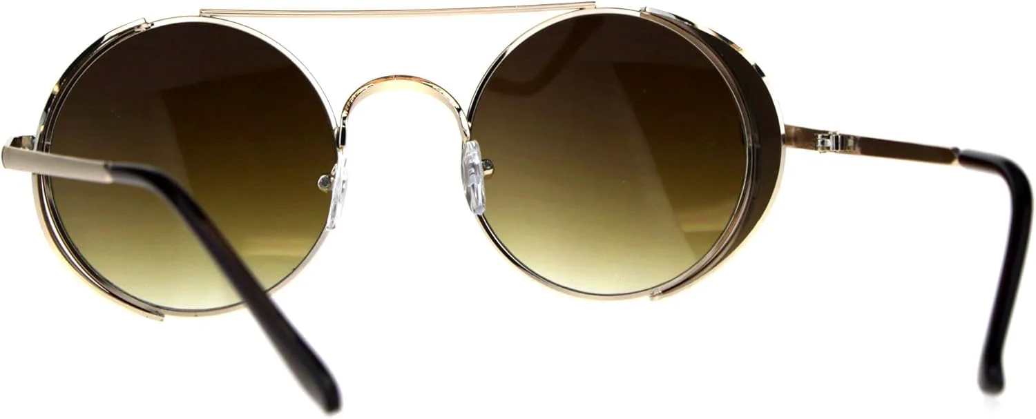 Солнцезащитные очки в стиле стимпанк с боковой защитой, круглым металлическим плоским верхом и переносицей, защита от УФ-излучения UV 400 PASTL, Gold (Brown)
Солнцезащитные очки в стиле стимпанк с боковой защитой, круглым металлическим плоским верхом и переносицей, защита от УФ-излучения UV 400 PASTL, Gold (Brown)