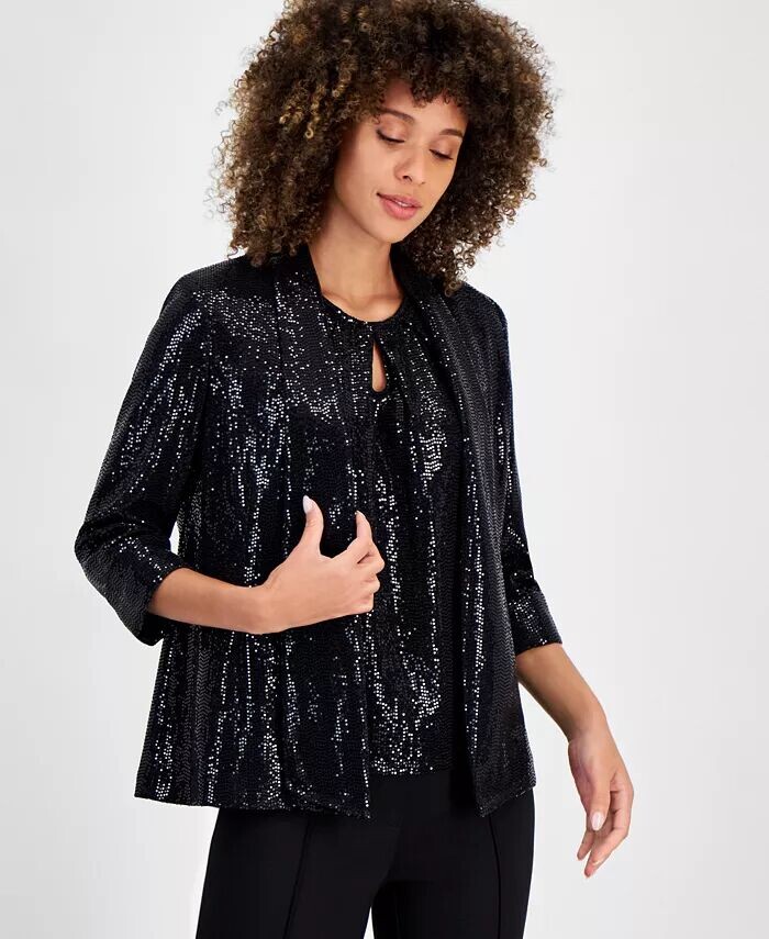 Куртка с металлическим узором Mirror-Dot и топ без рукавов Kasper, черный 
Куртка с металлическим узором Mirror-Dot и топ без рукавов Kasper, черный