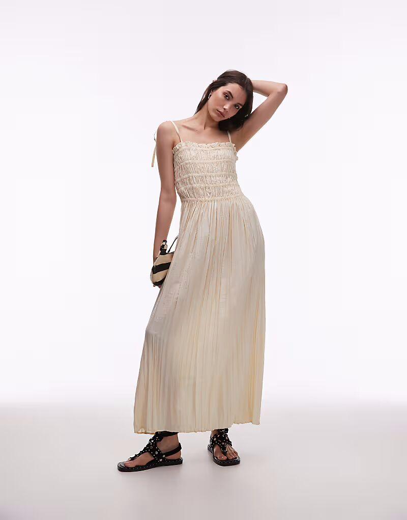 Платье миди с жатым верхом и сборками Topshop в натуральном цвете
Платье миди с жатым верхом и сборками Topshop в натуральном цвете